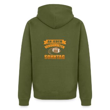 American Football - Unisex Premium Bio Zip Hoodie - Khaki - Hinten - Nico (187cm)