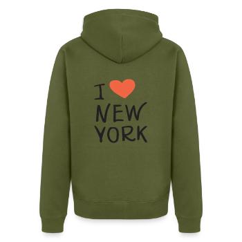 I Love New York - Unisex Premium Bio Zip Hoodie - Khaki - Hinten - Nico (187cm)