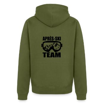 Apres-Ski Design Motif T-Shirt Gift - Unisex Premium Organic Zip Hoodie - khaki - Back - Nico (187cm)