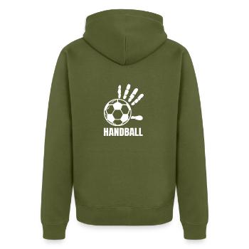 Handball Handballer Handballspieler Geschenk - Unisex Premium Bio Zip Hoodie - Khaki - Hinten - Nico (187cm)