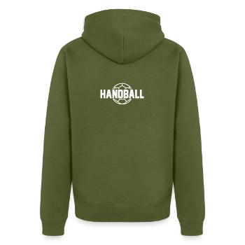 Handball Handballer Handballspieler Geschenk - Unisex Premium Bio Zip Hoodie - Khaki - Hinten - Nico (187cm)