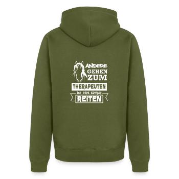 Ride - Unisex Premium Organic Zip Hoodie - khaki - Back - Nico (187cm)