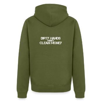 Dirty Hands Clean Money Mechanic Gift - Unisex Premium Organic Zip Hoodie - khaki - Back - Nico (187cm)