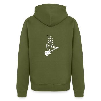 Mein Papa rockt I Gitarre Vater Vatertag Geschenk - Unisex Premium Bio Zip Hoodie - Khaki - Hinten - Nico (187cm)