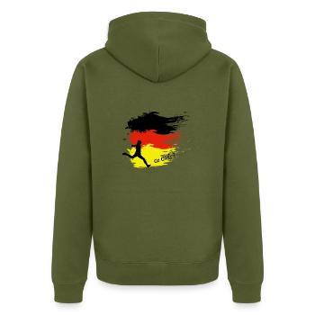 Go Girls Germany / Deutschland Frauen Fussball - Unisex Premium Bio Zip Hoodie - Khaki - Hinten - Nico (187cm)