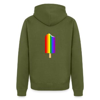 Gay Pride LGBT Rainbow Ice Flag Love Love - Unisex Premium Organic Zip Hoodie - khaki - Back - Nico (187cm)