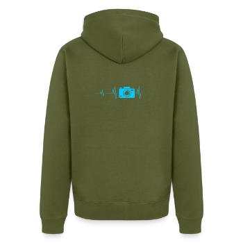 Camera Heartbeat - Unisex Premium Bio Zip Hoodie - Khaki - Hinten - Nico (187cm)