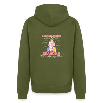 Grandma Super Oma Familie Einhorn Näht Nähen Enkel - Unisex Premium Bio Zip Hoodie - Khaki - Hinten - Nico (187cm)