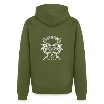 Tuna Passion Blank - Unisex Premium Organic Zip Hoodie - khaki - Back - Nico (187cm)