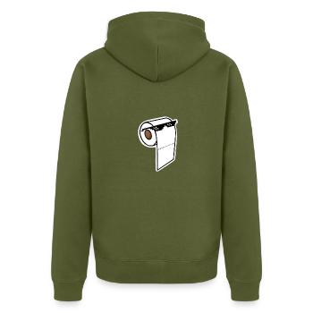 Toilettenpapier-Show - Unisex Premium Bio Zip Hoodie - Khaki - Hinten - Nico (187cm)