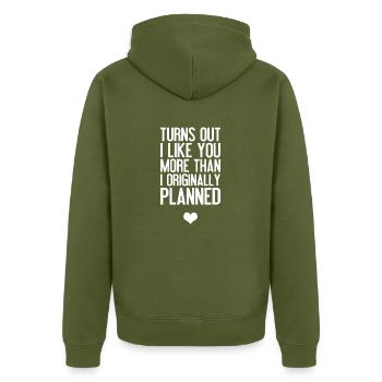 Ich mag dich ein bisschen mehr als ursprünglich - Unisex Premium Bio Zip Hoodie - Khaki - Hinten - Nico (187cm)