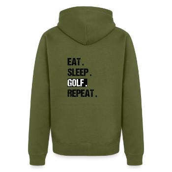 Eat Sleep Golf Repeat Golfer Golfplatz - Unisex Premium Bio Zip Hoodie - Khaki - Hinten - Nico (187cm)
