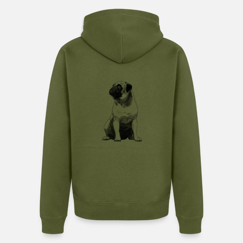 Sitzender Mops Hund - Unisex Premium Bio Zip Hoodie - Khaki