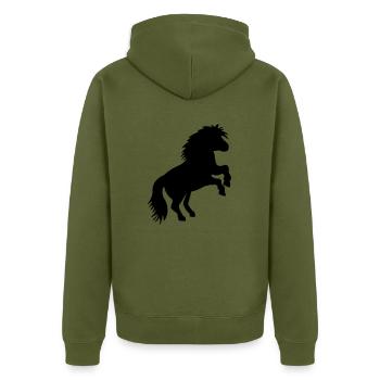 SHETLANDPONY - Unisex Premium Bio Zip Hoodie - Khaki - Hinten - Nico (187cm)