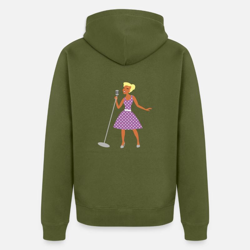 Chanteur design plat avec microphone - Veste à capuche bio Premium Unisexe - kaki