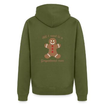 Gingerbread man - Unisex Premium Organic Zip Hoodie - khaki - Back - Nico (187cm)