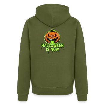 Halloween is Now - Unisex Premium Organic Zip Hoodie - khaki - Back - Nico (187cm)