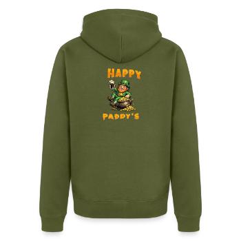 Happy Paddy's - Leprechaun with Beer and Gold - Unisex Premium Bio Zip Hoodie - Khaki - Hinten - Nico (187cm)