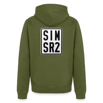 Simson SR2 Moped Kennzeichen - Unisex Premium Bio Zip Hoodie - Khaki - Hinten - Nico (187cm)