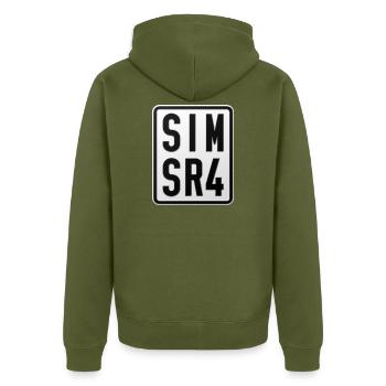 Simson SR4 Moped Kennzeichen - Unisex Premium Bio Zip Hoodie - Khaki - Hinten - Nico (187cm)
