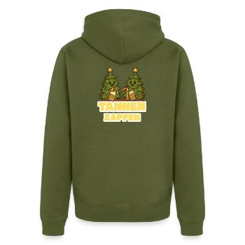 Tannen Zapfen Bierduo - Unisex Premium Bio Zip Hoodie - Khaki - Hinten - Nico (187cm)