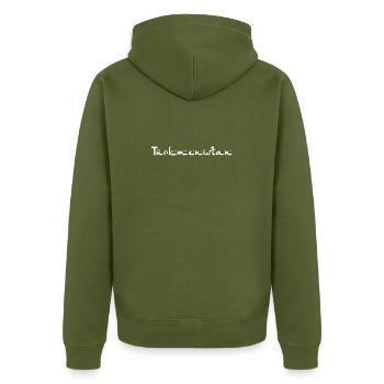 Turkmenistan - Unisex Premium Bio Zip Hoodie - Khaki - Hinten - Nico (187cm)