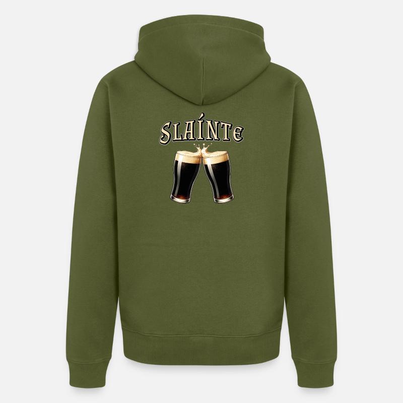 Sláinte - Irischer Trinkspruch mit Bier - Unisex Premium Bio Zip Hoodie - Khaki
