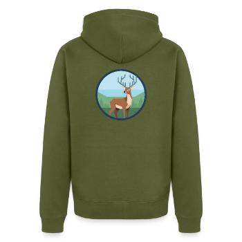 Hirsch - Unisex Premium Bio Zip Hoodie - Khaki - Hinten - Nico (187cm)