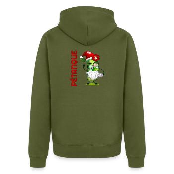 Noël pétanque Boule Cornichons - Veste à capuche bio Premium Unisexe - kaki - Dos - Nico (187cm)