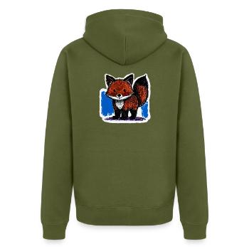 Petit renard (dessin au crayon de couleur) - Veste à capuche bio Premium Unisexe - kaki - Dos - Nico (187cm)