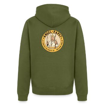 Der Angel-Papst - Lustiges Motiv für Angler - Unisex Premium Bio Zip Hoodie - Khaki - Hinten - Nico (187cm)