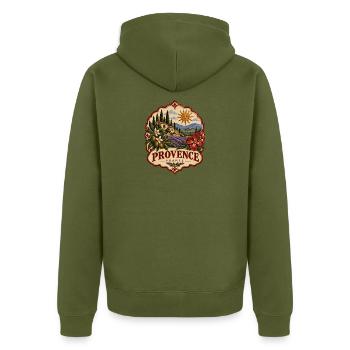 Provence France Vintage - Unisex Premium Bio Zip Hoodie - Khaki - Hinten - Nico (187cm)