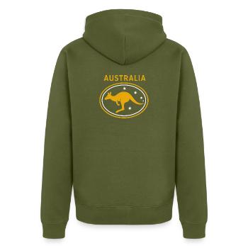 Australia - Australien - Down Under - Känguru - Unisex Premium Bio Zip Hoodie - Khaki - Hinten - Nico (187cm)