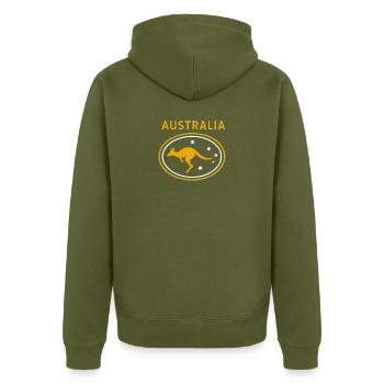 Australia - Australien - Down Under - Känguru - Unisex Premium Bio Zip Hoodie - Khaki - Hinten - Nico (187cm)