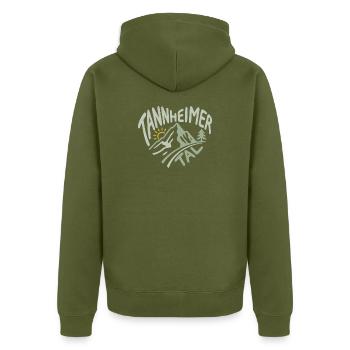 Tannheimer Tal Alpen Herz Panorama - Unisex Premium Bio Zip Hoodie - Khaki - Hinten - Nico (187cm)