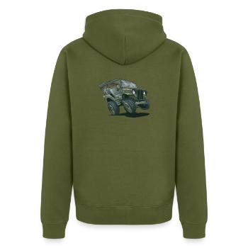 Willys MB Off-Road Vehicle with Soft Top | RCCX - Unisex Premium Organic Zip Hoodie - khaki - Back - Nico (187cm)