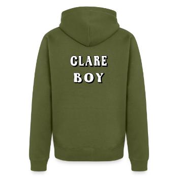 Clare Boy – Conception du comté de Clare - Veste à capuche bio Premium Unisexe - kaki - Dos - Nico (187cm)