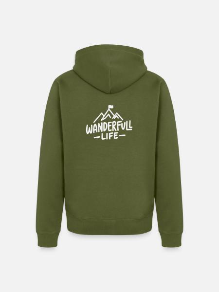 Wanderfull Life - Pun Hiking with Mountains - Unisex Premium Organic Zip Hoodie - khaki