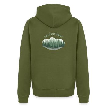 Harz Forest Therapy - Unisex Premium Bio Zip Hoodie - Khaki - Hinten - Nico (187cm)