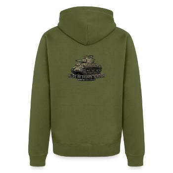 Sherman Panzer – Alles im grünen Bereich | RCCX - Unisex Premium Bio Zip Hoodie - Khaki - Hinten - Nico (187cm)