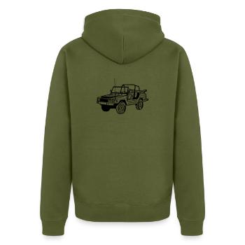 Offroad ,Geländewagen , 4x4 Fun , Kult , Auto (25) - Unisex Premium Bio Zip Hoodie - Khaki - Hinten - Nico (187cm)
