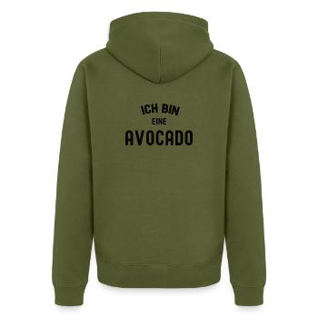 ICH BIN EINE AVOCADO Karneval Kostüm Avocados - Unisex Premium Bio Zip Hoodie - Khaki - Hinten - Nico (187cm)