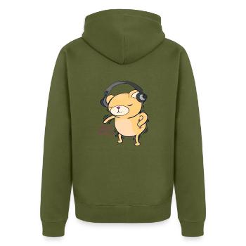 Tanzender Bär - Unisex Premium Bio Zip Hoodie - Khaki - Hinten - Nico (187cm)