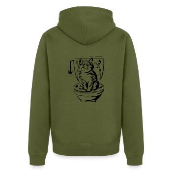Katzenklo - Unisex Premium Bio Zip Hoodie - Khaki - Hinten - Nico (187cm)