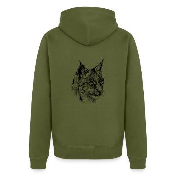 Luchs - Unisex Premium Bio Zip Hoodie - Khaki - Hinten - Nico (187cm)