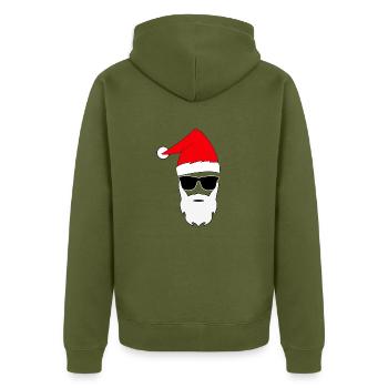 Weihnachtsmann Cool Sonnenbrille Weihnachtsmütze - Unisex Premium Bio Zip Hoodie - Khaki - Hinten - Nico (187cm)