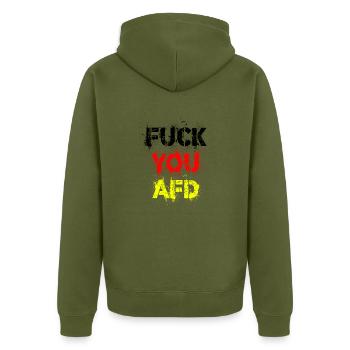 FUCK YOU AFD - Unisex Premium Bio Zip Hoodie - Khaki - Hinten - Nico (187cm)