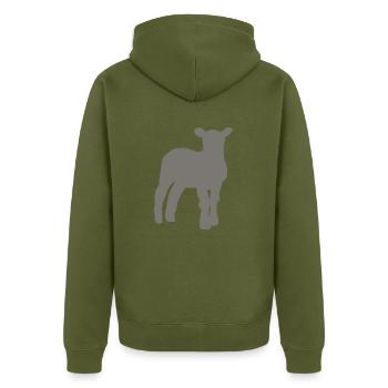 lamb - Unisex Premium Organic Zip Hoodie - khaki - Back - Nico (187cm)
