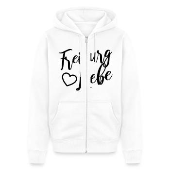 Freiburg Liebe - Unisex Premium Bio Zip Hoodie - Weiß - Vorne - Thijin (182cm) & Selfina (174cm)