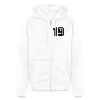 19 - Unisex Premium Bio Zip Hoodie - Weiß - Vorne - Thijin (182cm) & Selfina (174cm)